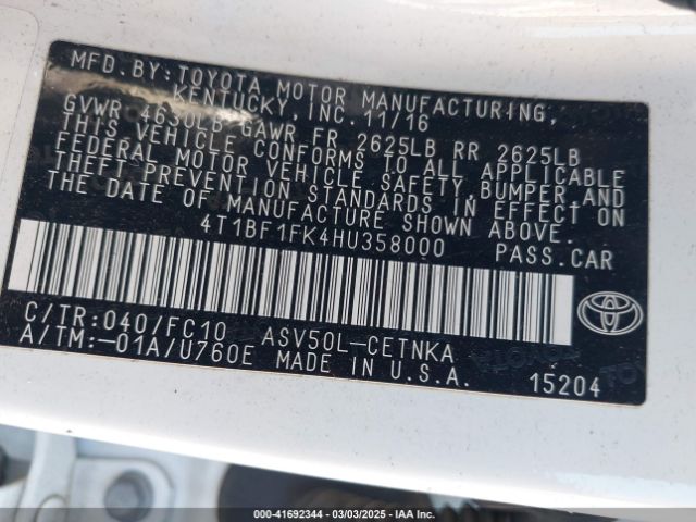 4T1BF1FK4HU358000 Toyota CAMRY LE