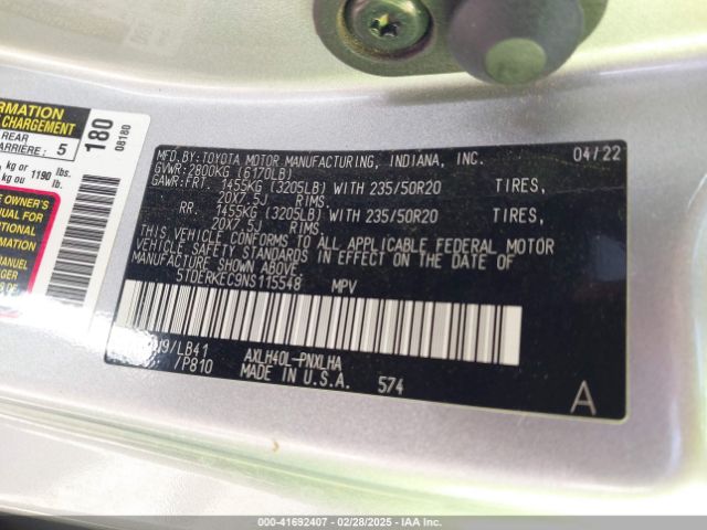 5TDERKEC9NS115548 Toyota Sienna Platinum