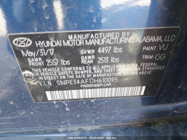 5NPE34AF1JH610095 Hyundai SONATA SEL