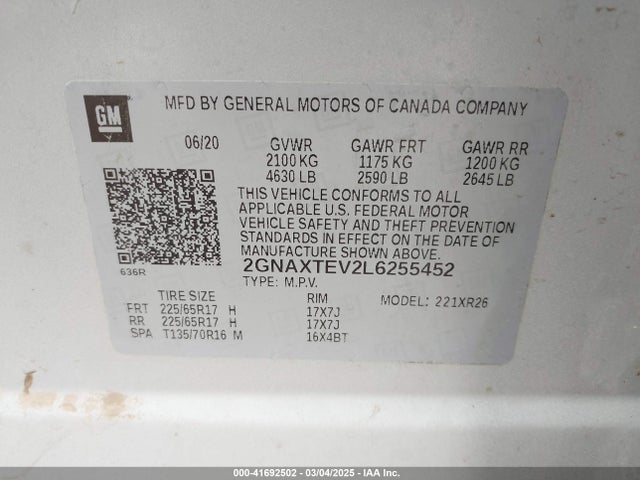 2GNAXTEV2L6255452 Chevrolet Equinox Awd 2fl