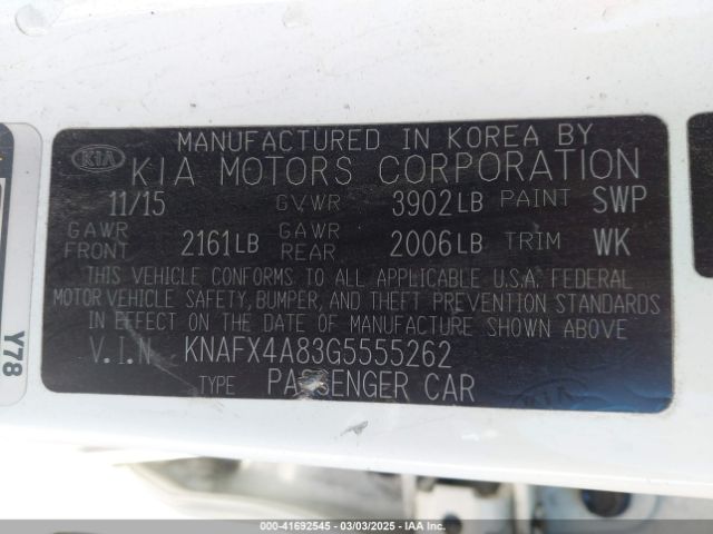 KNAFX4A83G5555262 KIA FORTE EX