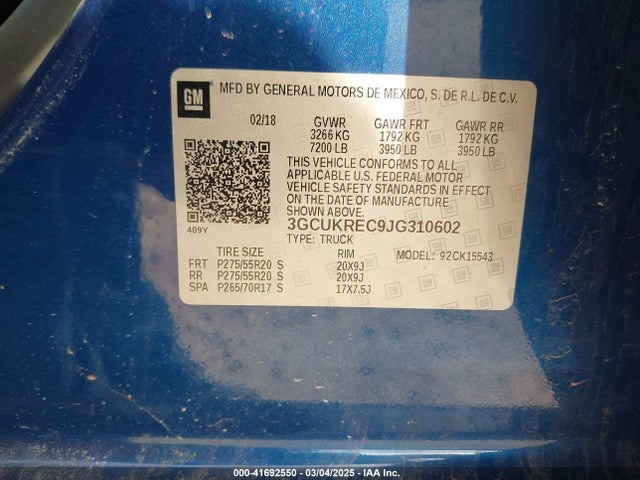 3GCUKREC9JG310602 Chevrolet Silverado 1500 2lt