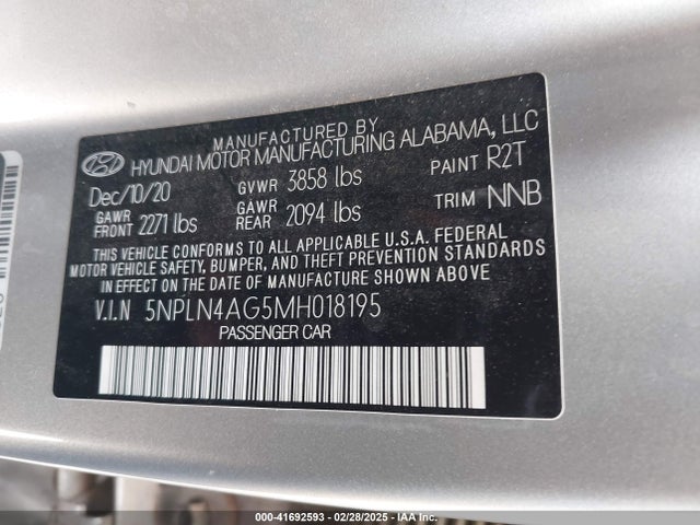 5NPLN4AG5MH018195 Hyundai ELANTRA SEL