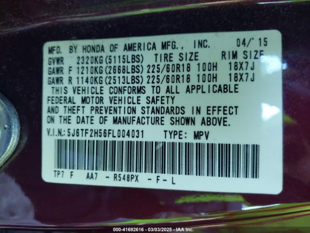 5J6TF2H56FL004031 Honda Crosstour Ex-l V6
