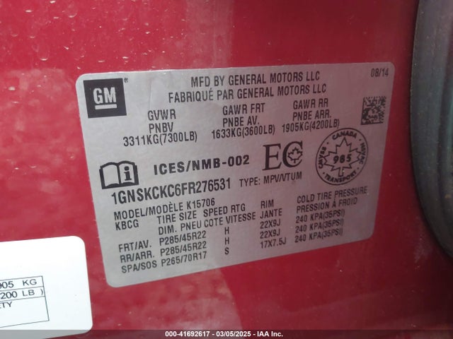 1GNSKCKC6FR276531 Chevrolet Tahoe Ltz