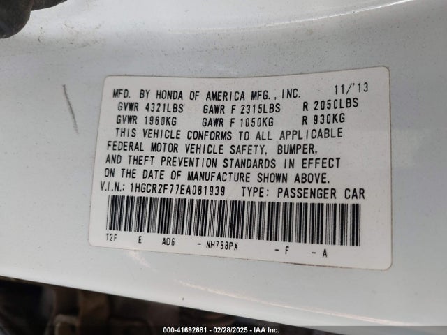 1HGCR2F77EA081939 Honda ACCORD EX