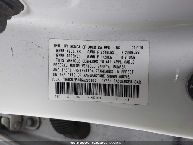 1HGCR2F35GA205612 Honda ACCORD LX