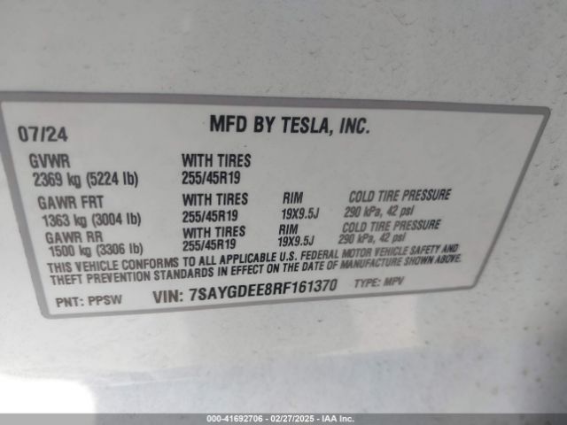 7SAYGDEE8RF161370 Tesla Model Y Long Range Dual Motor All-wheel Drive