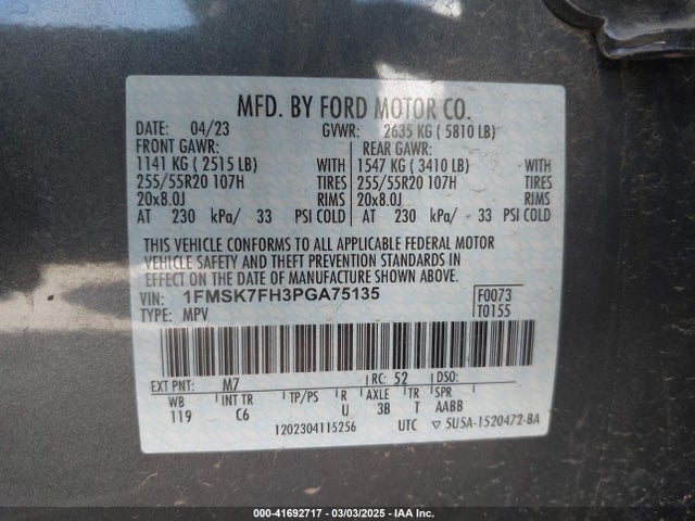 1FMSK7FH3PGA75135 Ford Explorer Limited