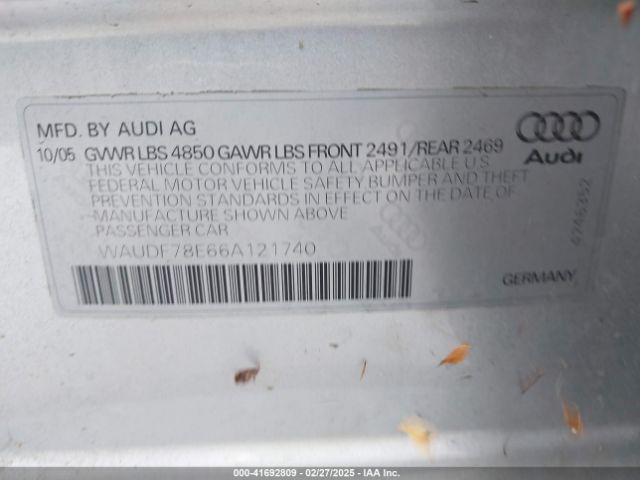 2006 AUDI A4 WAUDF78E66A121740 Photo 8