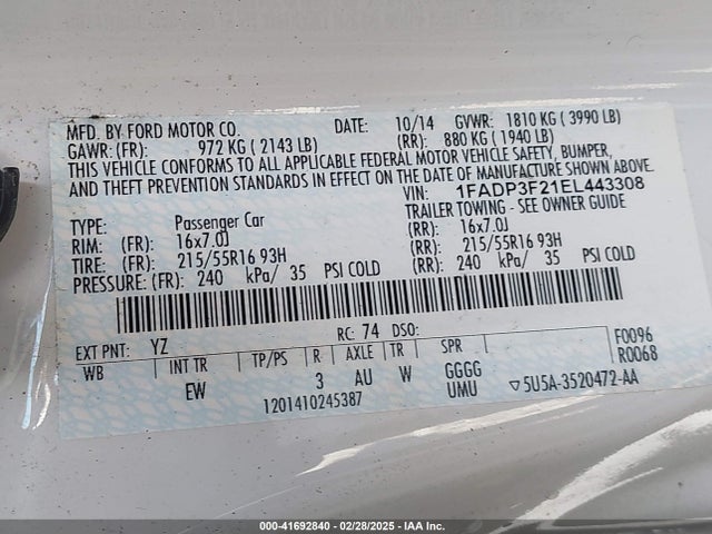 Ford FOCUS SE 2014 1FADP3F21EL443308 Image 9