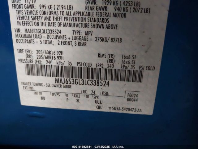 MAJ6S3GL3LC338524 Ford Ecosport Se