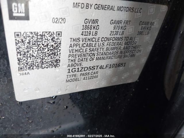 1G1ZD5ST4LF101651 Chevrolet Malibu Fwd Lt
