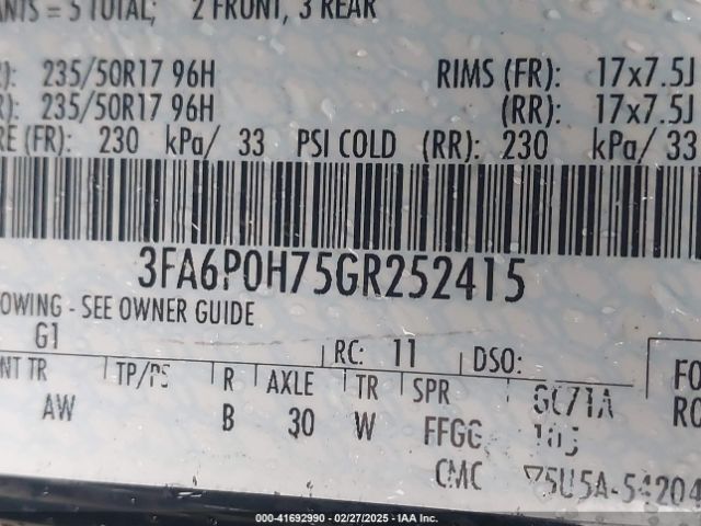 3FA6P0H75GR252415 Ford FUSION SE