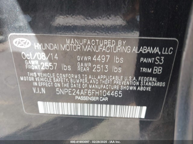 5NPE24AF6FH104465 Hyundai dohc gdi theta-ii