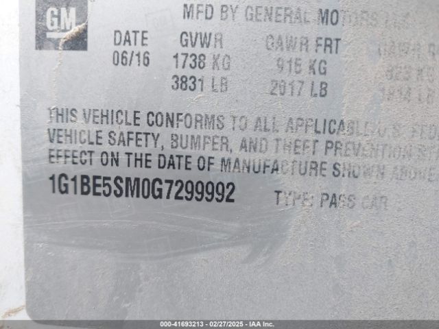 1G1BE5SM0G7299992 Chevrolet Cruze Lt Auto