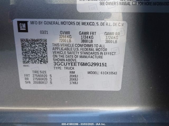 3GCUYEET6MG299151 Chevrolet Silverado 1500 4wd  Short Bed Rst