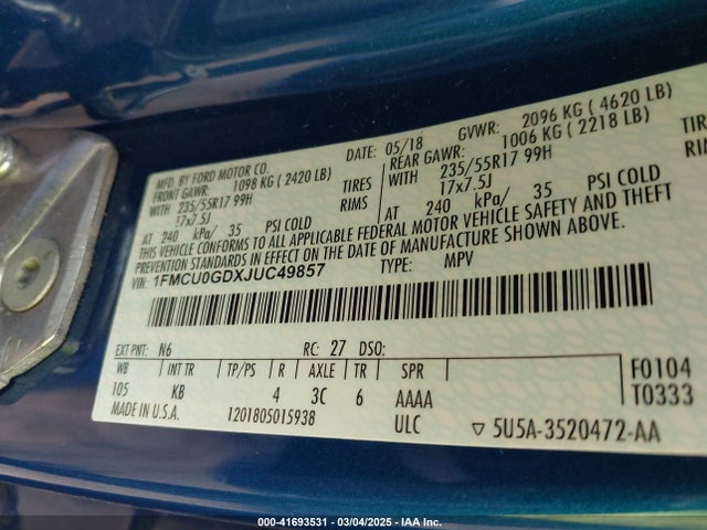 Ford ESCAPE SE 2018 1FMCU0GDXJUC49857 Image 7