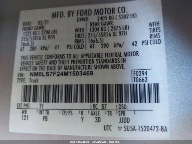 NM0LS7F24M1503469 Ford Transit Connect Xlt Cargo Van