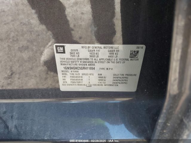 1GNSKGKC5GR411894 Chevrolet Suburban Ls