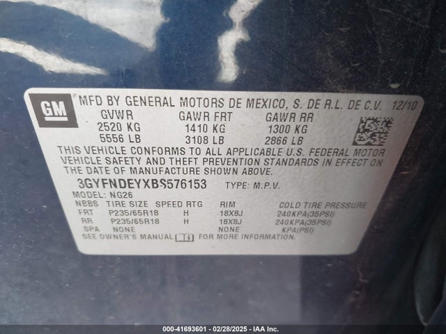2011 CADILLAC SRX 3GYFNDEYXBS576153 Photo 8