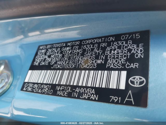 JTDKDTB30F1104223 Toyota Prius C Two