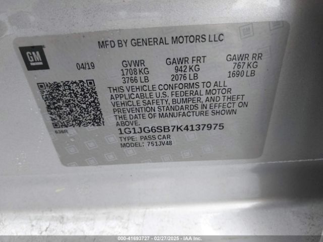 1G1JG6SB7K4137975 Chevrolet Sonic Lt Auto
