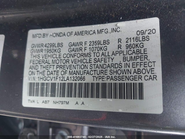 1HGCV1F12LA132066 Honda ACCORD LX