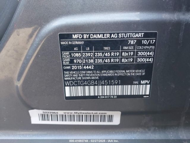 WDCTG4GB4JJ451591 Mercedes-Benz Gla 250 4matic