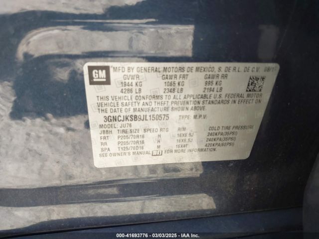 3GNCJKSB9JL150575 Chevrolet TRAX LS