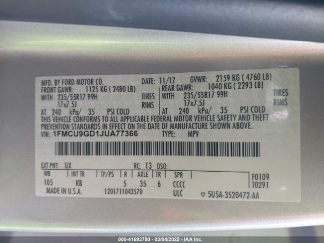 2018 FORD ESCAPE 1FMCU9GD1JUA77366 Photo 8