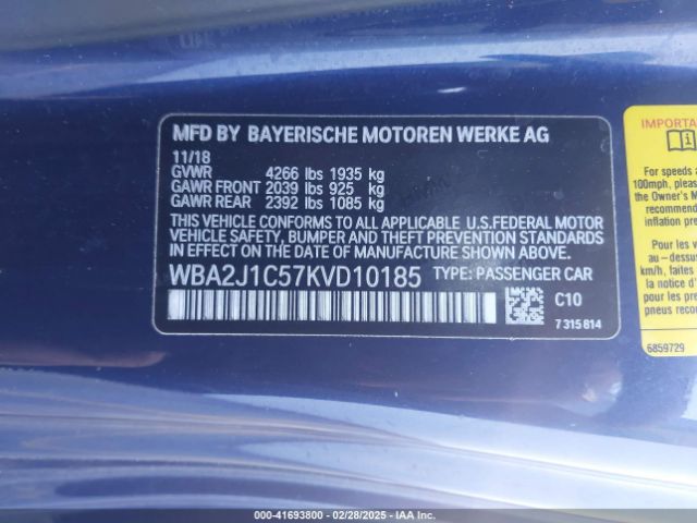 WBA2J1C57KVD10185 BMW 230I