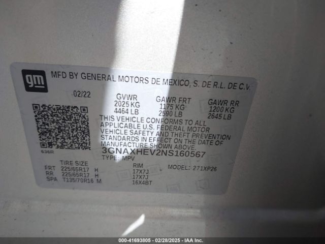 3GNAXHEV2NS160567 Chevrolet Equinox Fwd Ls