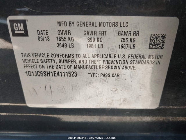 1G1JC6SH1E4111523 Chevrolet Sonic Lt Auto