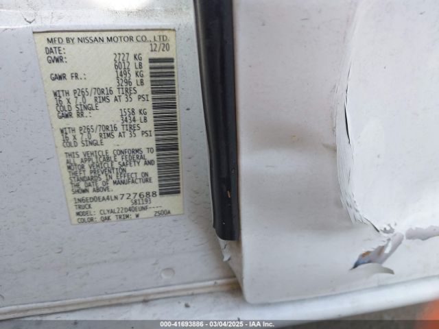 1N6ED0EA4LN727688 Nissan Frontier Sv 4x2