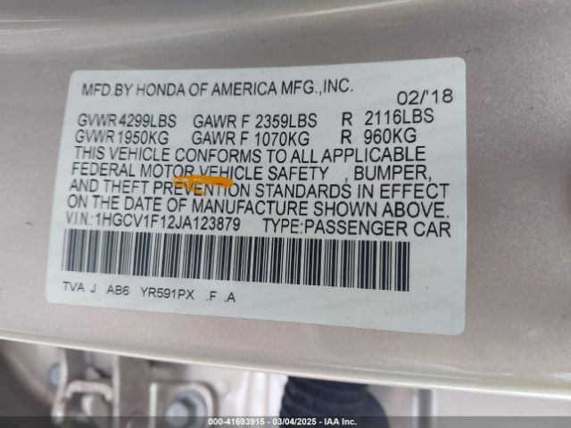 1HGCV1F12JA123879 Honda ACCORD LX