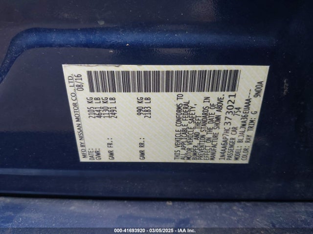 Nissan Maxima 3.5 Sv 2017 1N4AA6AP7HC373021 Image 9