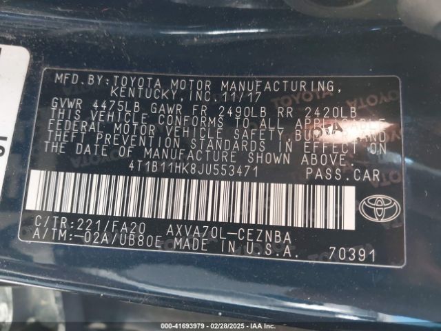 4T1B11HK8JU553471 Toyota CAMRY LE