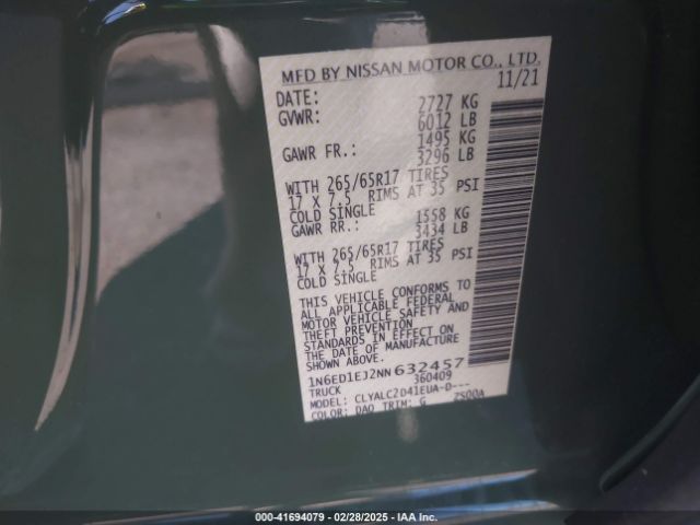 1N6ED1EJ2NN632457 Nissan Frontier Sv 4x2