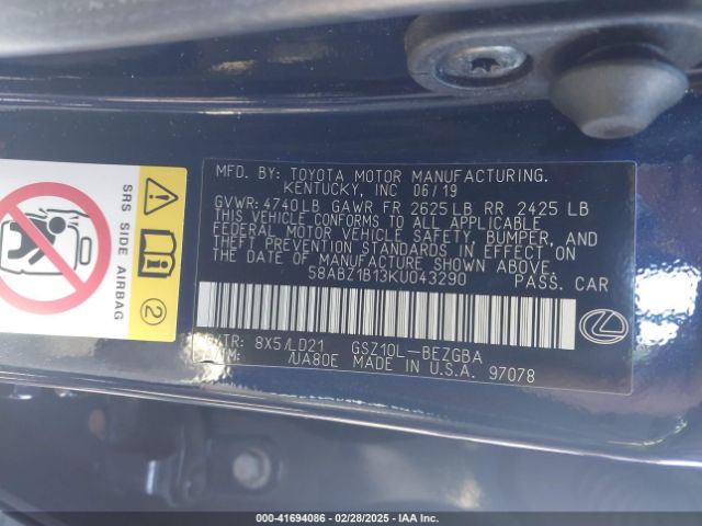 58ABZ1B13KU043290 Lexus ES 350