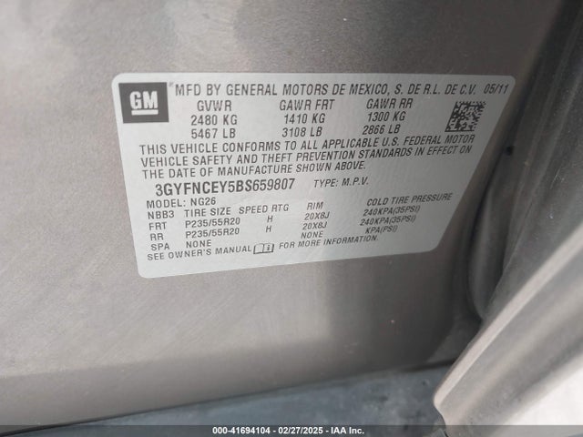 2011 CADILLAC SRX 3GYFNCEY5BS659807 Photo 8