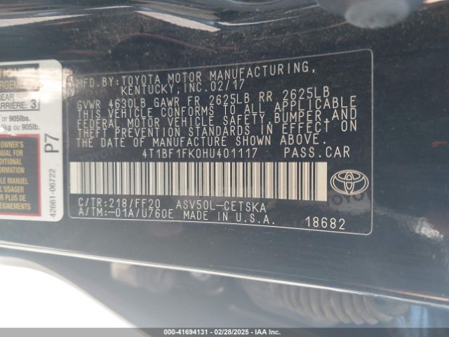 4T1BF1FK0HU401117 Toyota CAMRY SE