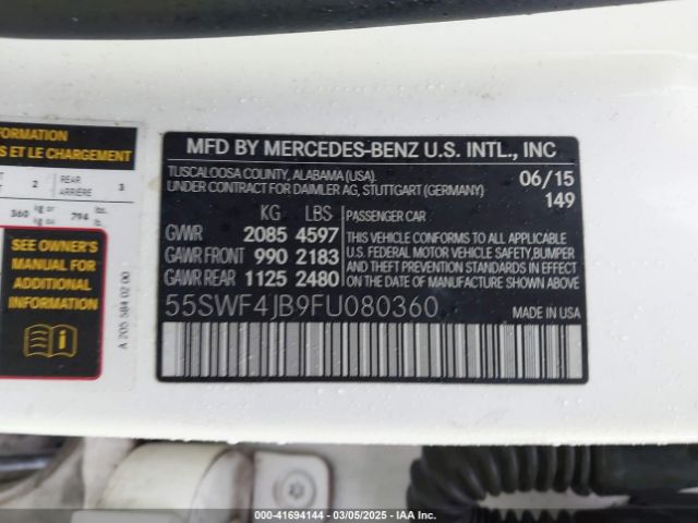55SWF4JB9FU080360 Mercedes-Benz C 300 Luxury/sport