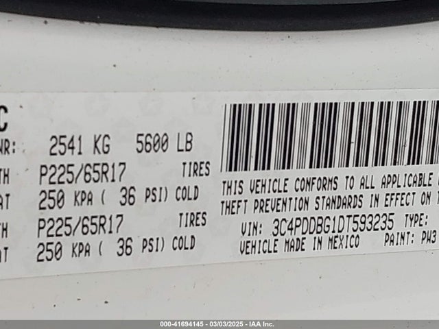 2013 Dodge Journey Sxt მანქანა იყიდება აუქციონზე, vin: 3C4PDDBG1DT593235, აუქციონის ნომერი: 41694145