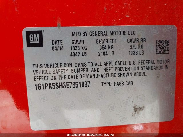 1G1PA5SH3E7351097 Chevrolet Cruze Ls Auto