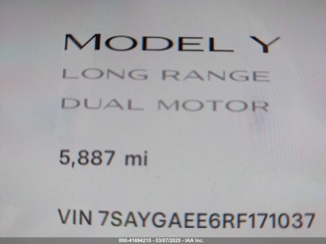 7SAYGAEE6RF171037 Tesla Model Y Long Range Dual Motor All-wheel Drive