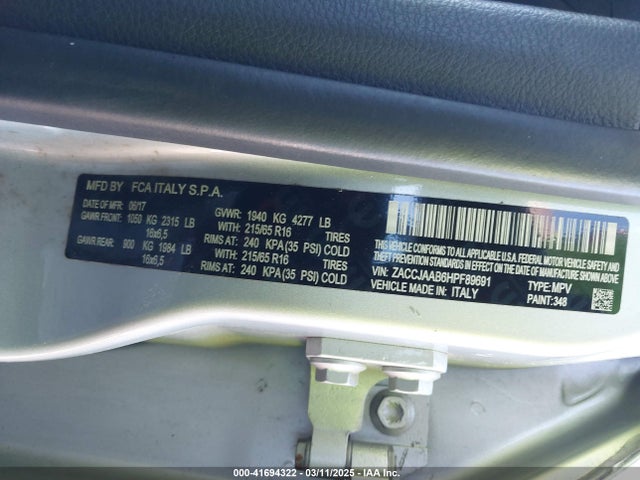 ZACCJAAB6HPF89691 Jeep Renegade Sport Fwd