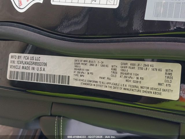 1C4RJKAG5R8553706 Jeep Grand Cherokee L Altitude 4x4
