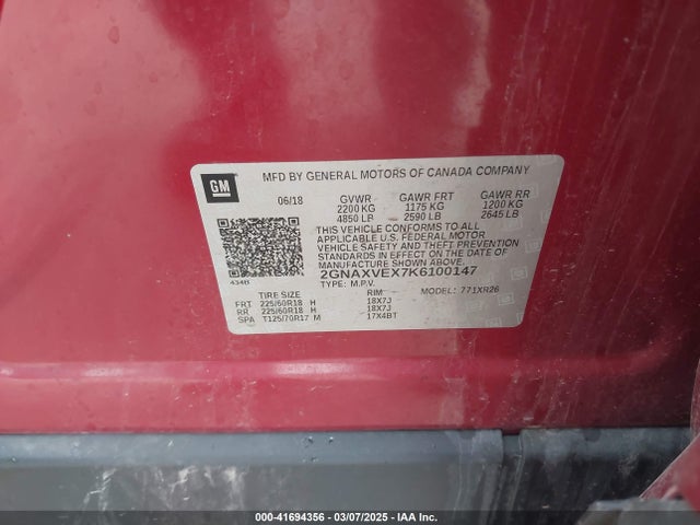 2GNAXVEX7K6100147 Chevrolet EQUINOX LT