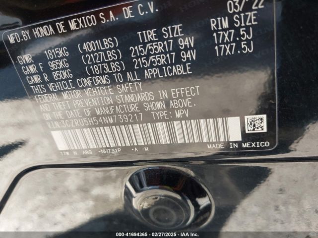 3CZRU5H54NM739217 Honda Hr-v 2wd Ex
